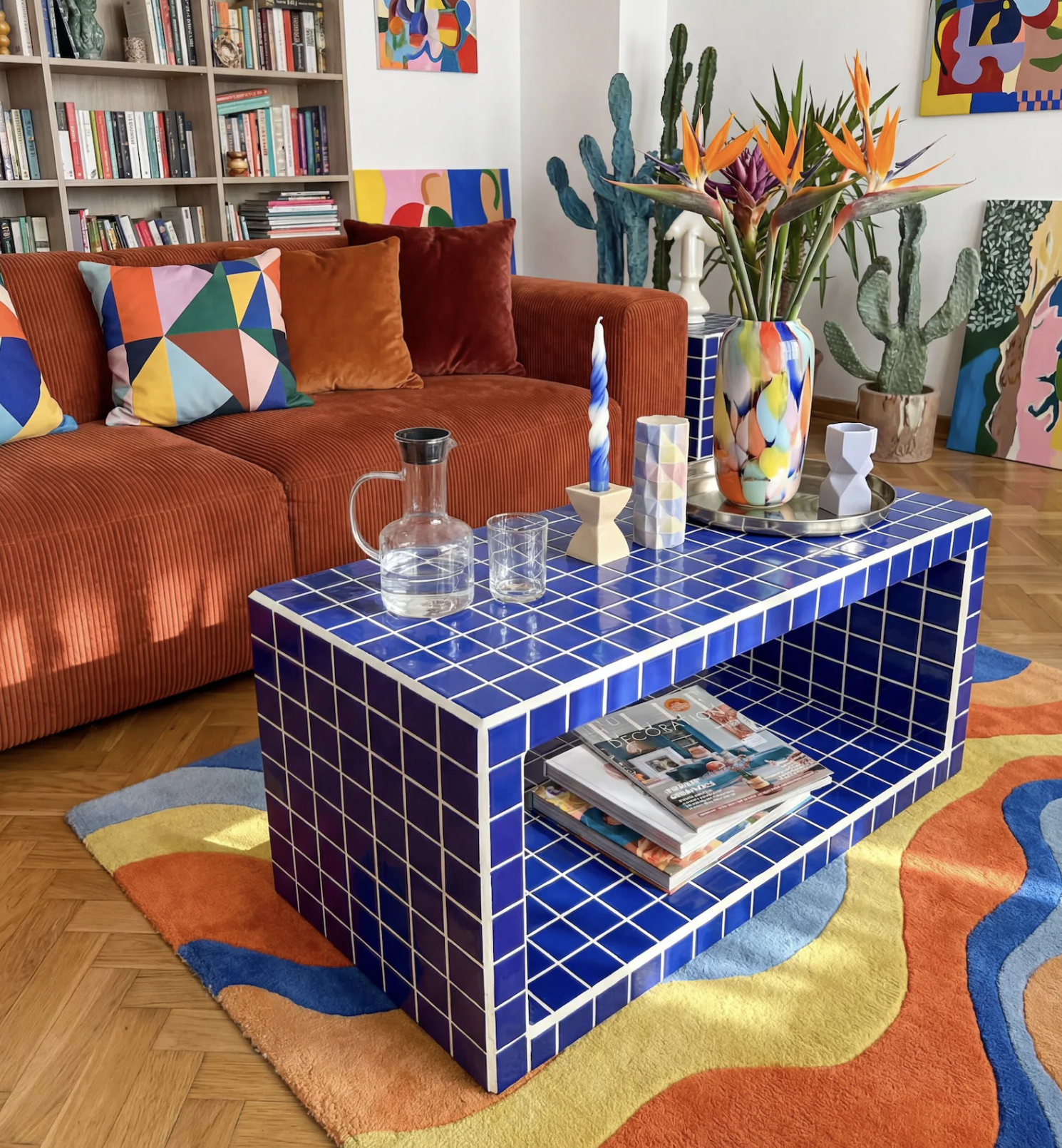 Black tiled stepped coffee table