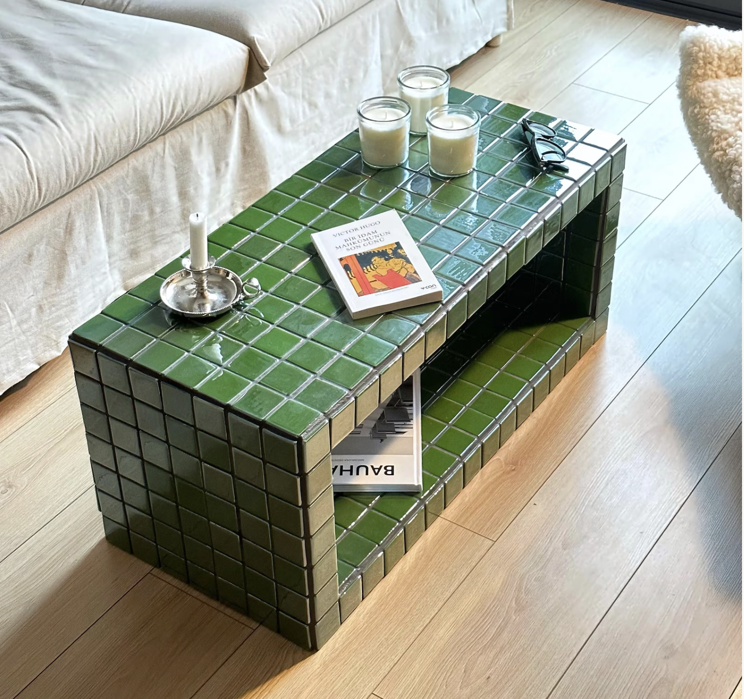 Cobalt blue tiled coffee table