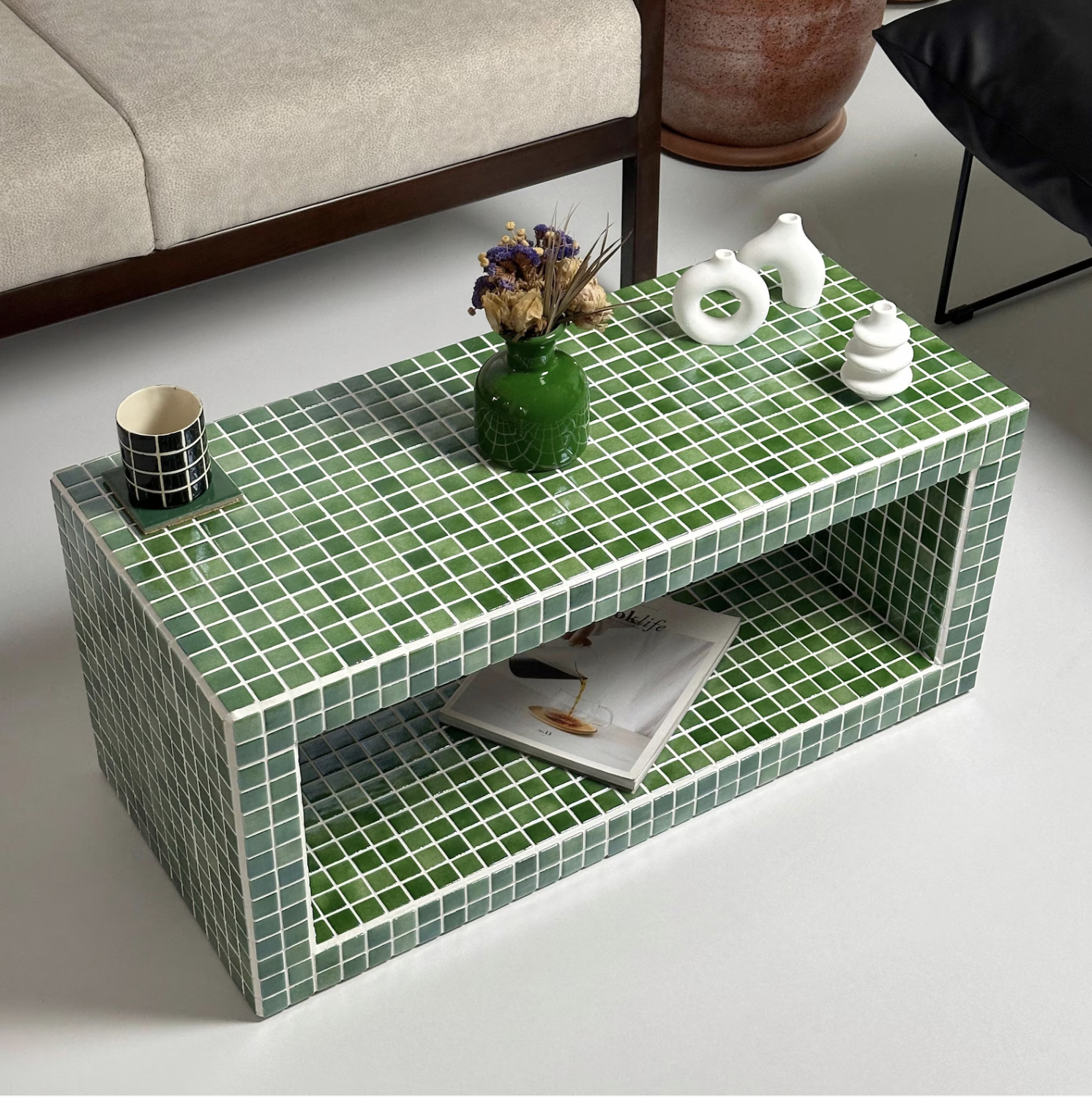 Forest green tiled coffee table